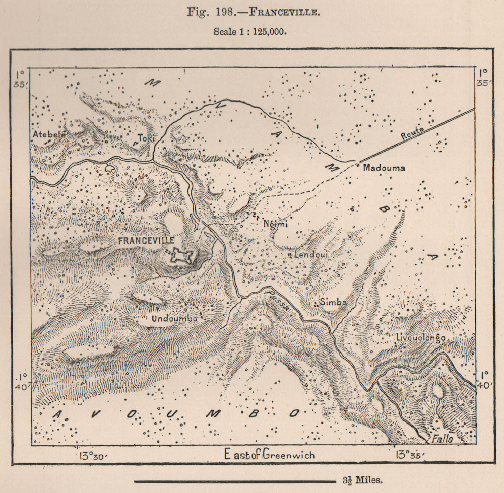 Franceville. Gabon. The Gabon and Ogooué (Ogooué (Ogowe) ) Basins 1885 old map